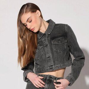 Walter Baker Tressa Grey Wash Jean Denim Cropped Jacket, Medium